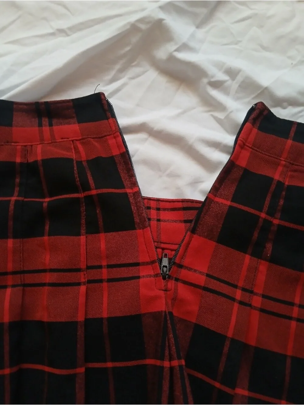 Red Plaid Pleated Mini Skirt by
